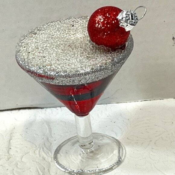 VTG Christmas Martini Glitter Glass/Plastic Ornament w/Red Bulb on Top 4.5" Tall - Picture 3 of 10